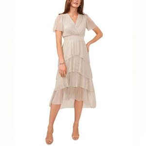 🆕 Vince Camuto Women's Tiered Metallic Midi Dress XL